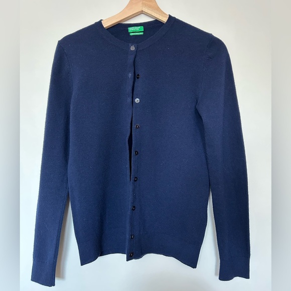 United Colors Of Benetton Sweaters - United Colors Of Benetton Navy Blue Button-Up Crewneck Sweater